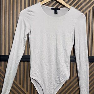 Forever 21 Cream Long-Sleeve Scoop Neck Bodysuit